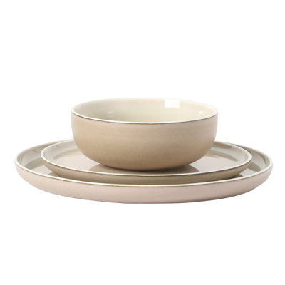 Gibson Elite Island Bay 12-piece New Bone China Dinnerware Set Service For 4, Reactive Glaze Plates And Bowls, Di In Cream And Green