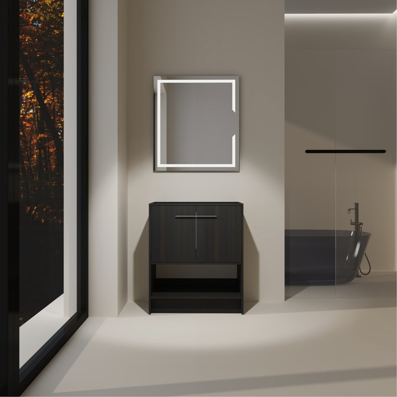 30" Bathroom Vanity, Freestanding 2-Door In Black Oak, Plywood Consideration Vanity 30", Oak 2-Door, Symptom, 30", Black