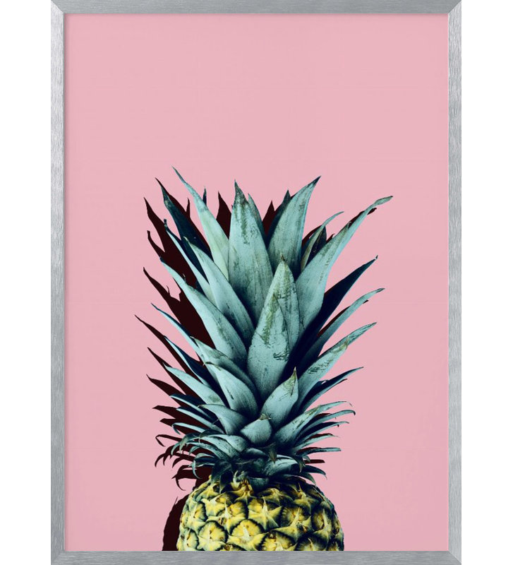 "Pineapple art 1", art mural texturé encadré, Cadre argenté, H 40 po x l 30 po