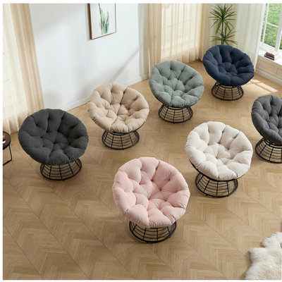 Comfortable Ergonomic Wicker Papasan Chair, 360° Swivel Indoor Outdoor Rattan Chair with Soft Thick Cushion, Ideal for Living Room, Bedroom, Reading Room, Brown Frame with Light green Cushion