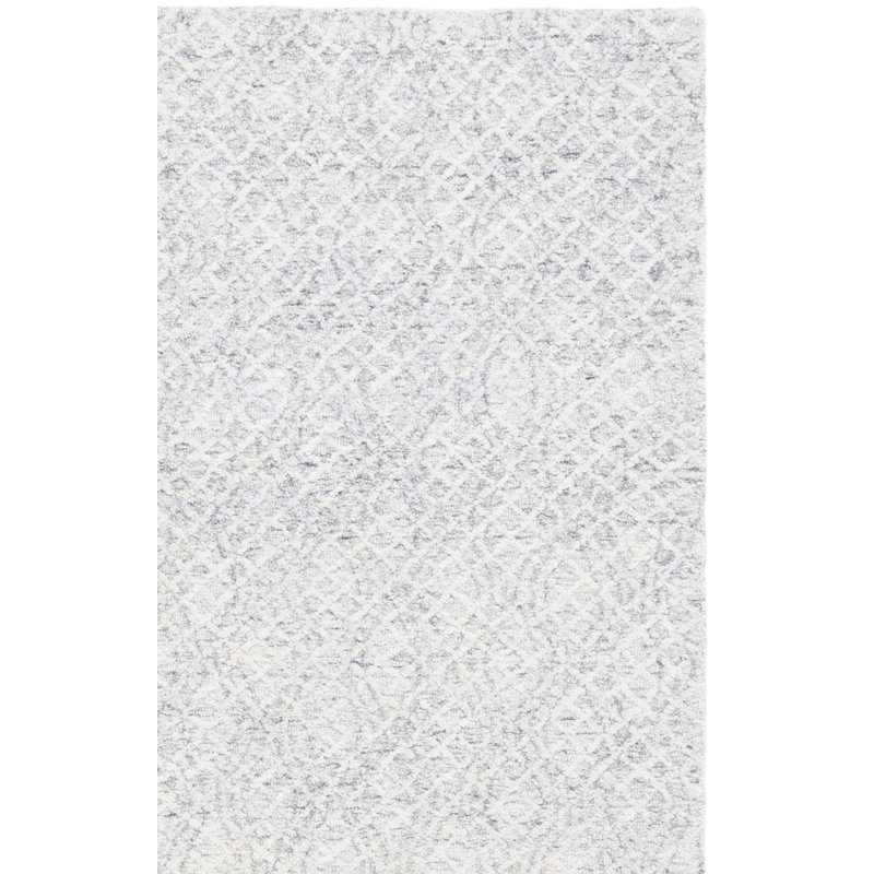 Desireah Hand Tufted Wool Cotton with Latex Geometric Rug in Ivory/Gray, Rectangle 4' x 6'
