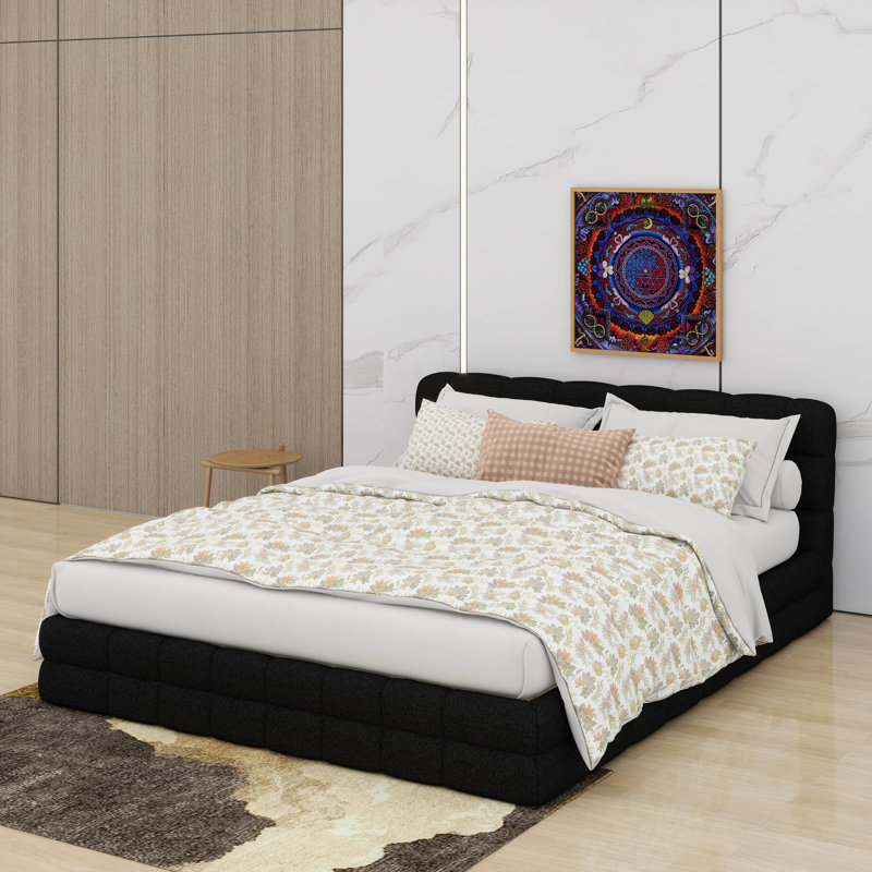 Grand lit plateforme tapissier, Noir
