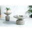 Table basse grise patinée avec plateau rond et base piédestal