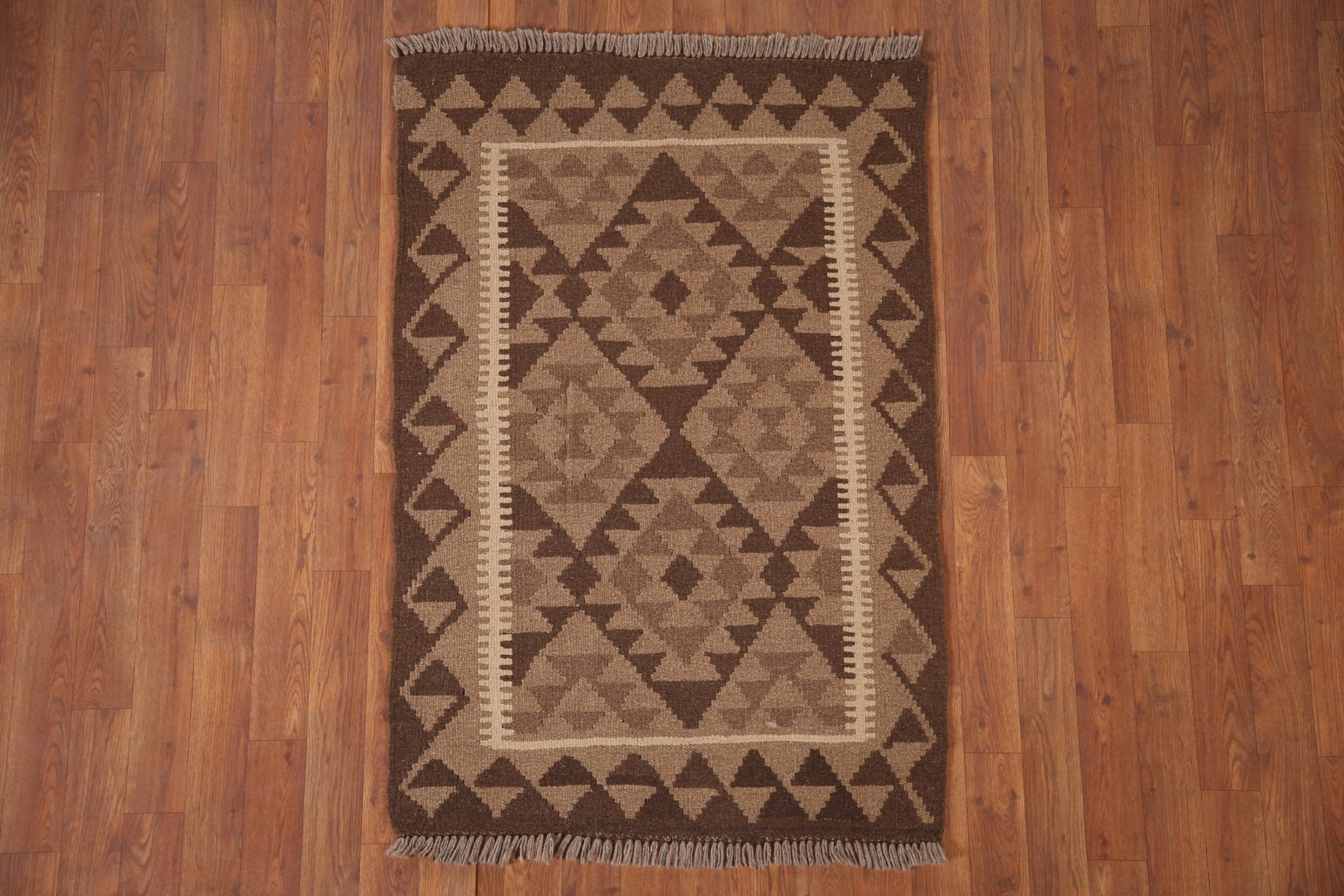 Isabelline Brown Kilim Reversible Wool Rug 3x4 | Wayfair