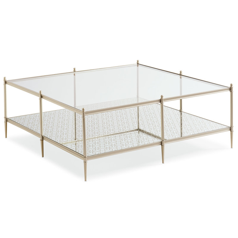 Gold Metal and Glass Square Cocktail Table