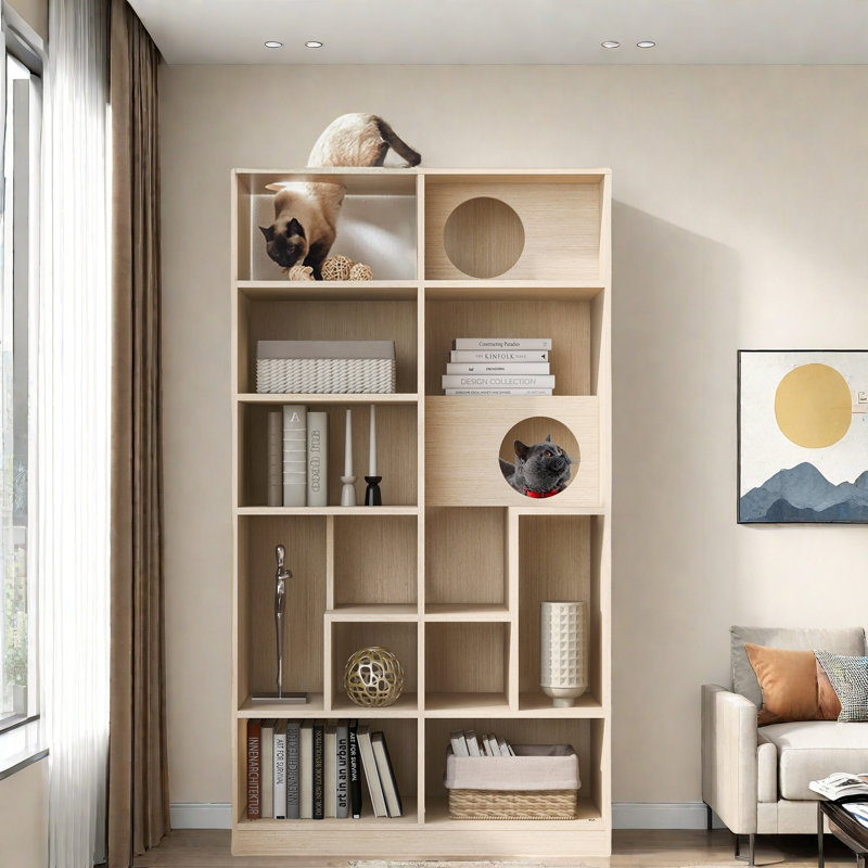 Modern Cat Bookcase Cat Tree Shelves With Storage Shelves And Cat Holes