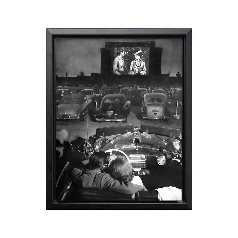 Drive in Movie Theatre, Black Framed, Canvas, 24"H x 32"W