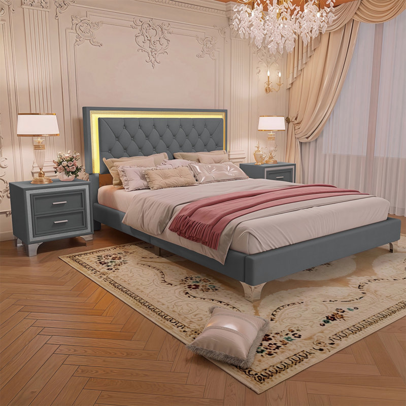 3-Pieces Bedroom Sets, Gray