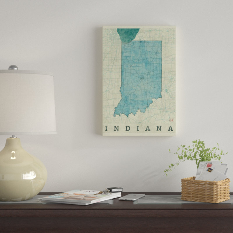 « indiana map », impression sur toile, H 18 po x l 12 po x P 1,5 po, Toile tendue, Pas de tapis