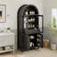 Élégant garde-manger arqué haut cannelé avec tablettes réglables, tiroir caché et porte vitrée pour la cuisine, le salon et la salle à manger-617313541