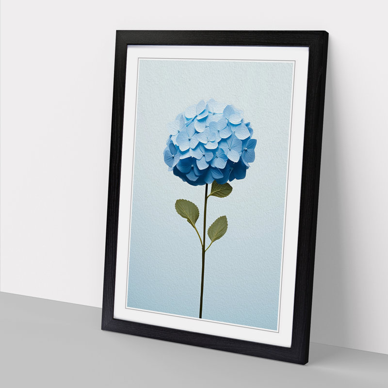 Hydrangea Minimalism - Single Picture Frame Print on Wood, Black , 64cm H x 46cm W x 2cm D