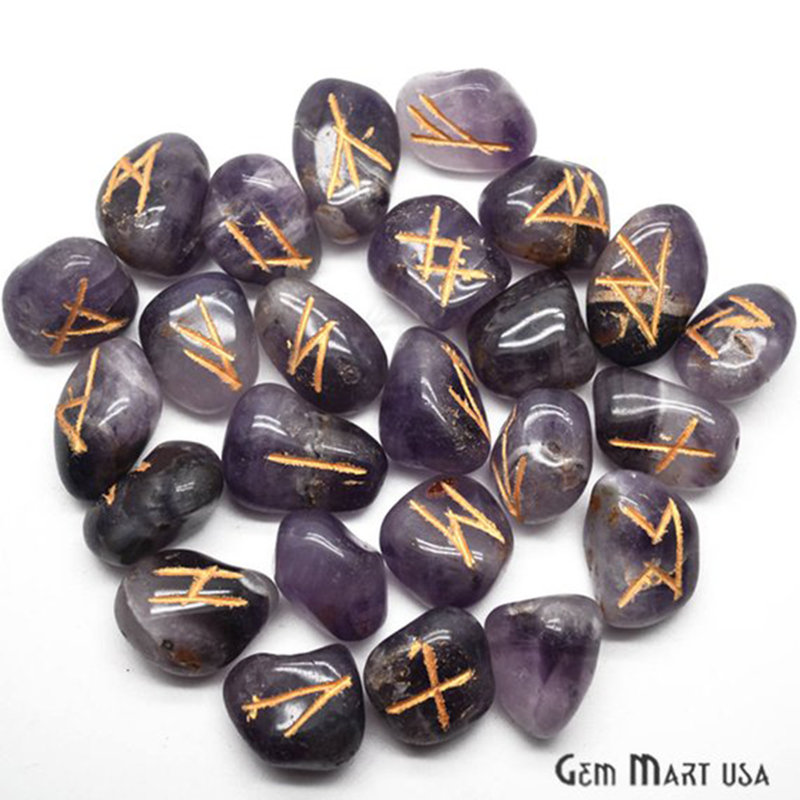 Carved Stone Accent Set, Zen Stone Décor, Purple Amethyst Tumbled Gemtones, 25 Pcs