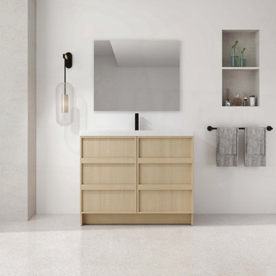 Meuble-lavabo autoportant de 42 pouces avec lavabo en résine et 2 portes d'armoire à fermeture en douceur