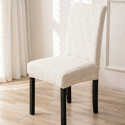 High Back Dining Chair Covers Set of 2 - Waterproof Super Stretch Spandex Jacquard Slipcovers Removable Washable Parsons Protector for Kitchen, Home-Beige
