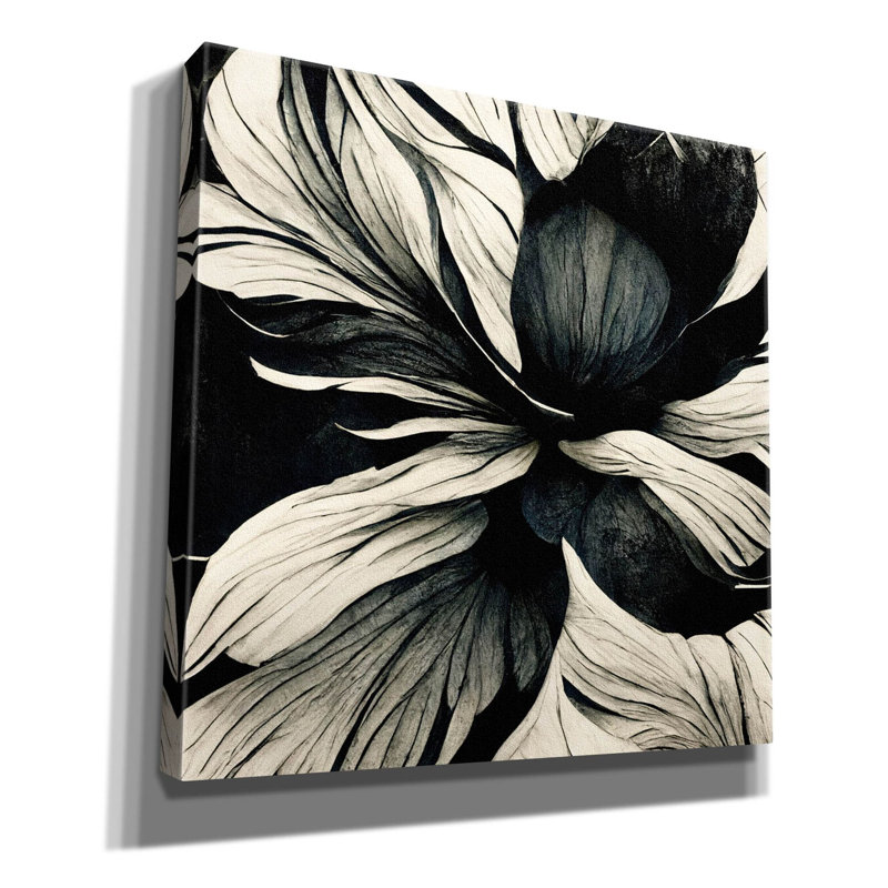 "Winston Porter" Flowers Black White 34 "par Ray Heere, art mural sur toile, H 26 po x l 26 po x P 1,5 po