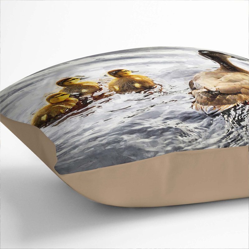 Ducklings With Mother Duck Square Throw Cushion, 40cm H x 40cm W x 15cm D, Stone