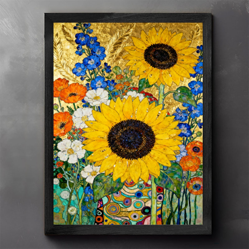 Reproduction d'art encadrée noire de style Klimt, H 37 po x l 25 po