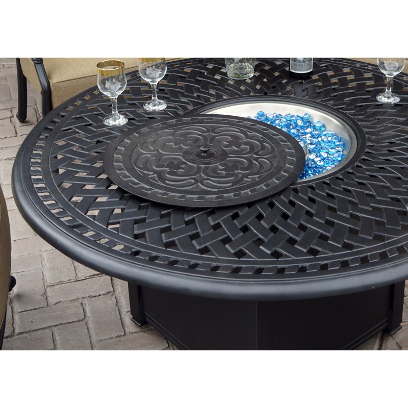 Anhar 5-Piece Patio Propane Fire Pit Conversation Set w/ Cushions and 52'' Round Fire Pit Chat Table