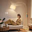 Lampe sur pied à arc à intensité variable avec télécommande, lampe de lecture arquée avec tête rotative, température de couleur et luminosité réglables, sur le canapé (beige foncé et or)