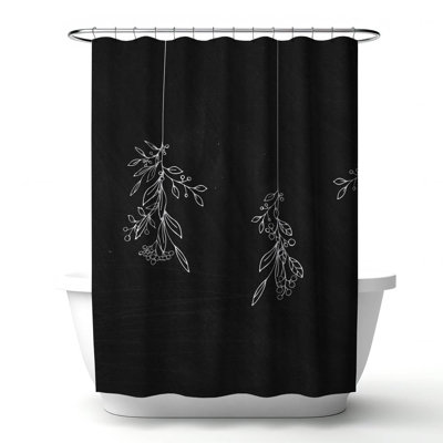 Mistletoe White Bathroom – Monochrome Home – Polyester Shower Curtain, Dye Sublimation Print, 71" W × 74" L