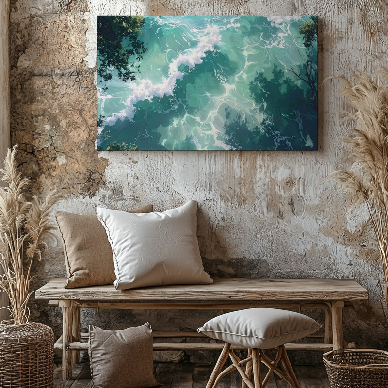Menthe vert océan Canvasserene Top Down Water Art Art mural sur toile prêt à accrocher galerie enveloppée Home Design moderne de qualité supérieure