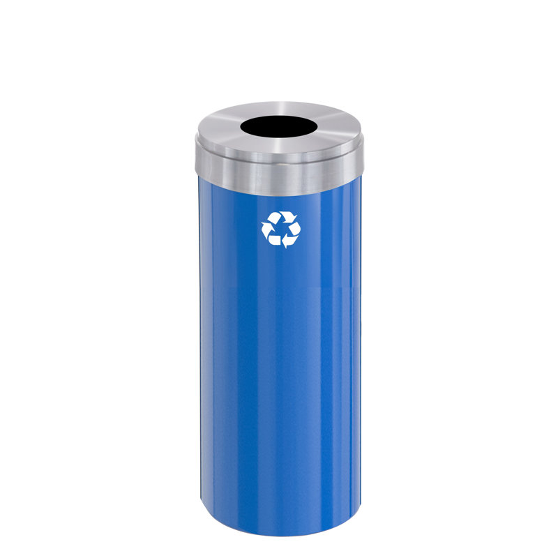 Poubelle, 15, Bleu / aluminium satiné, H 30 po x l 12 po x P 12 po