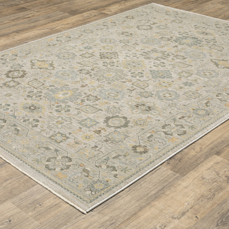 Kulas Global Floral Beige/ Blue Area Rug, Rectangle 9'10" x 12'11"