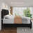 King Size Velvet Bed Frame, 50.2 in Tall Headboard & Footboard, Upholstered Platform King Bed Frame with Nailhead Trim, No Box Spring Needed, Noise Free, Solid Wooden Slats, Black-1003173296-1003173302