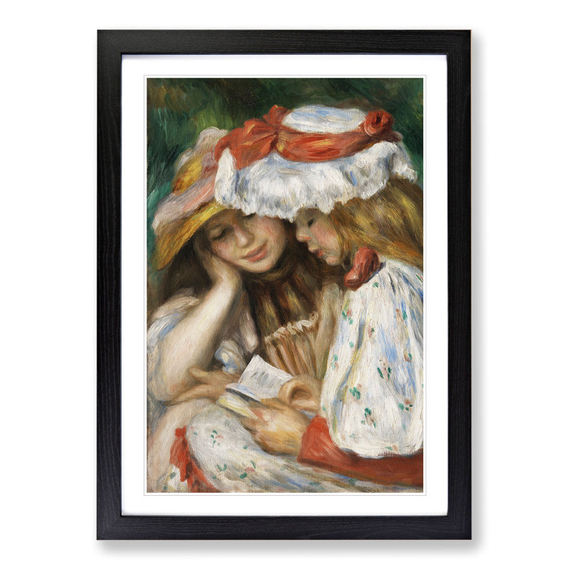 Reading by Pierre-Auguste Renoir - Picture Frame Painting, 90cm H x 65cm W x 2cm D, Black
