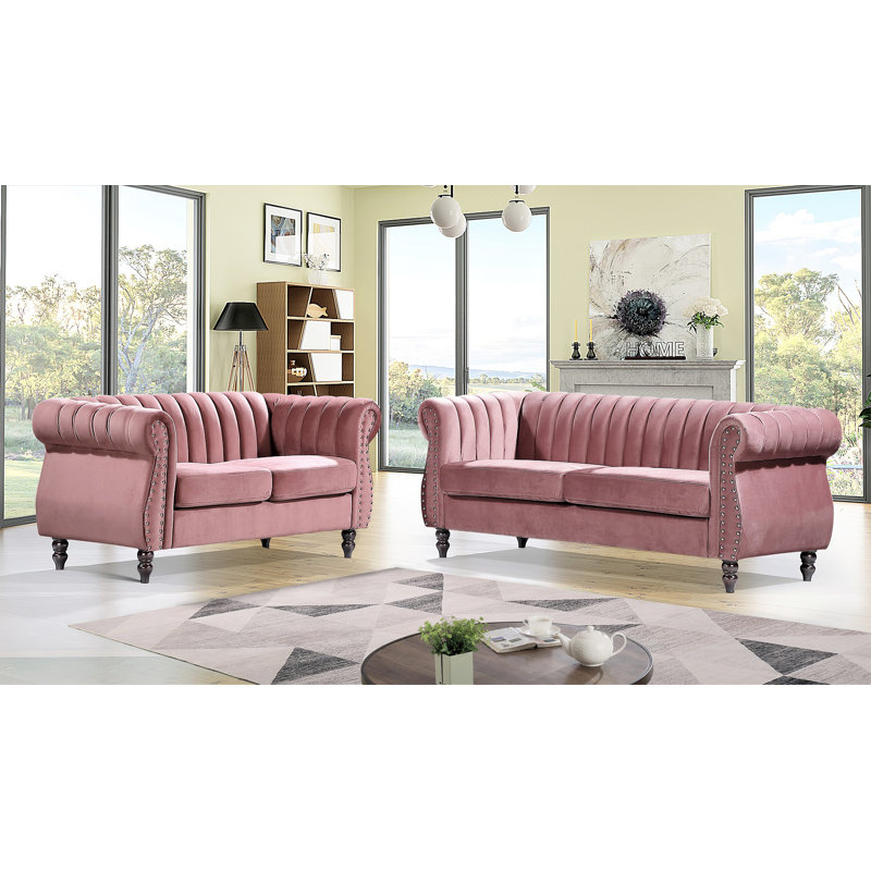 Ensemble de salon Titus Velvet, Velours rose