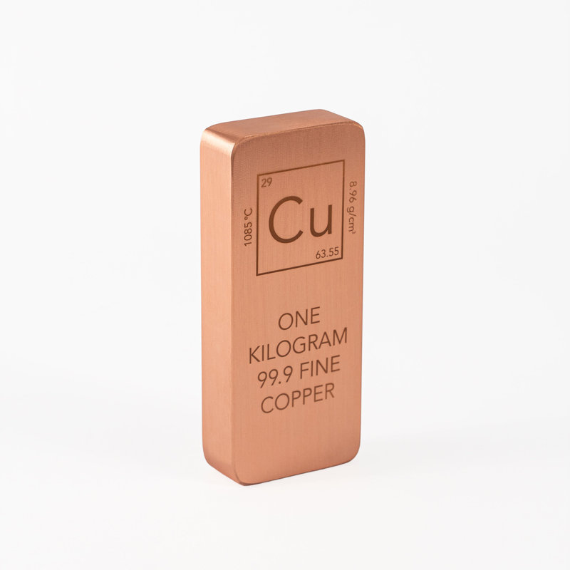 Solid Copper Bullion Bar Ingot, 1 kg 99.9% Fine Copper Collectible Display Piece