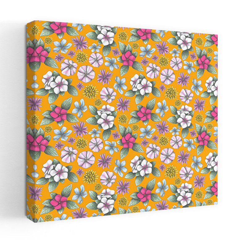 Art contemporain, art floral rétro, H 48 po x l 48 po