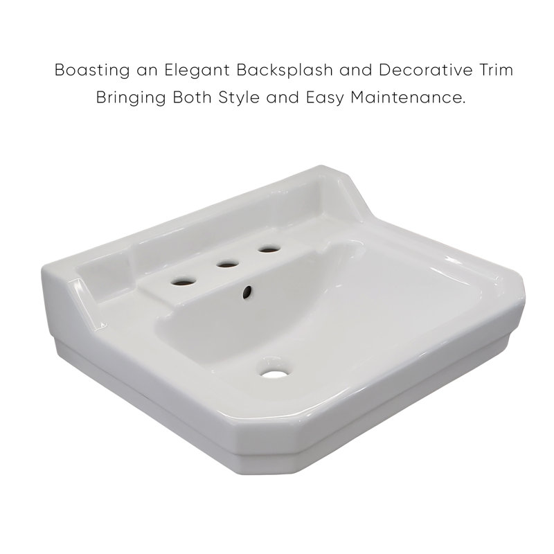Victoriahaus 23.5" x 20" Rectangular Console Sink with Faucet Drill, Towel Bar, Backsplash, and Overflow, 8" Centers