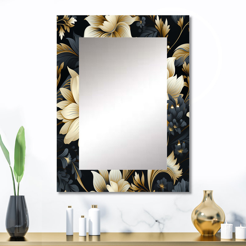 Jeffers beige foncé fleur damassé brise - miroir mural damassé, miroir décoratif bohème, impression sur métal, 32 po x 24 po