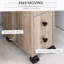 Armoire de salle de bain autoportante compacte avec 2 armoires ouvertes, 1 armoire à portes, 1 tiroir et 4 roulettes, couleur grain de chêne