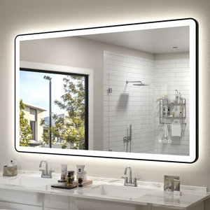 Aevar Matte Black Framed Front & Back Led Lighted Anti-fog Tempered Glass Bathroom/vanity Mirror