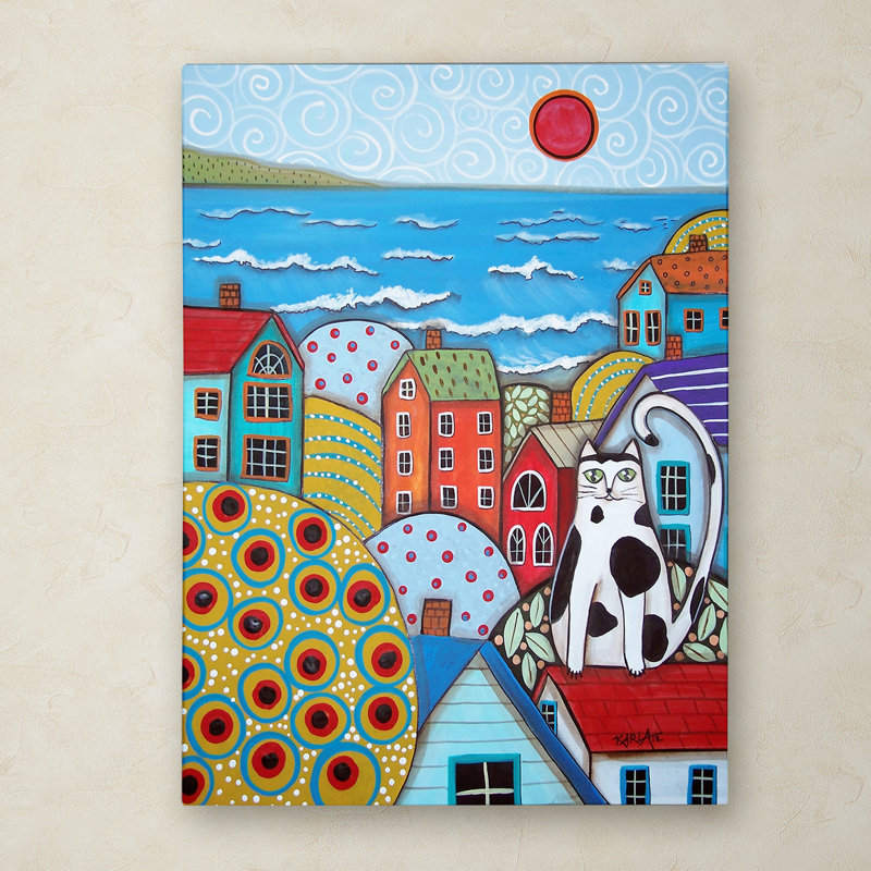 « seaside cat », reproduction d’impression sur toile tendue, H 19 po x l 14 po x P 2 po