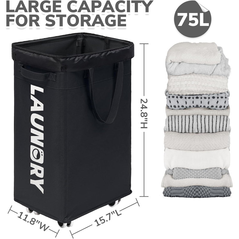 Laundry Basket With Wheels, 2-Pack Rolling Laundry Hamper With Removable Wash Bags, Collapsible Laundry Basket For Home, Dorm, Or Apartment
