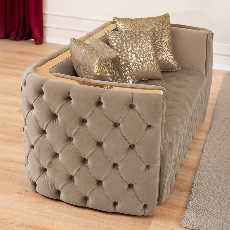 Causeuse en velours à boutons Doruk, Taupe
