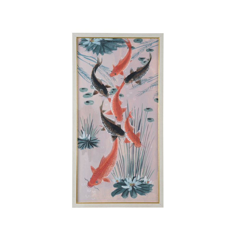Large White Framed Koi Pond Canvas Art