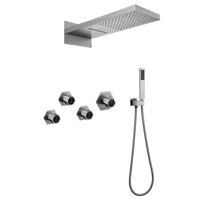Système de douche thermostatique complet avec valve brute AquaRhapsody, Nickel brossé