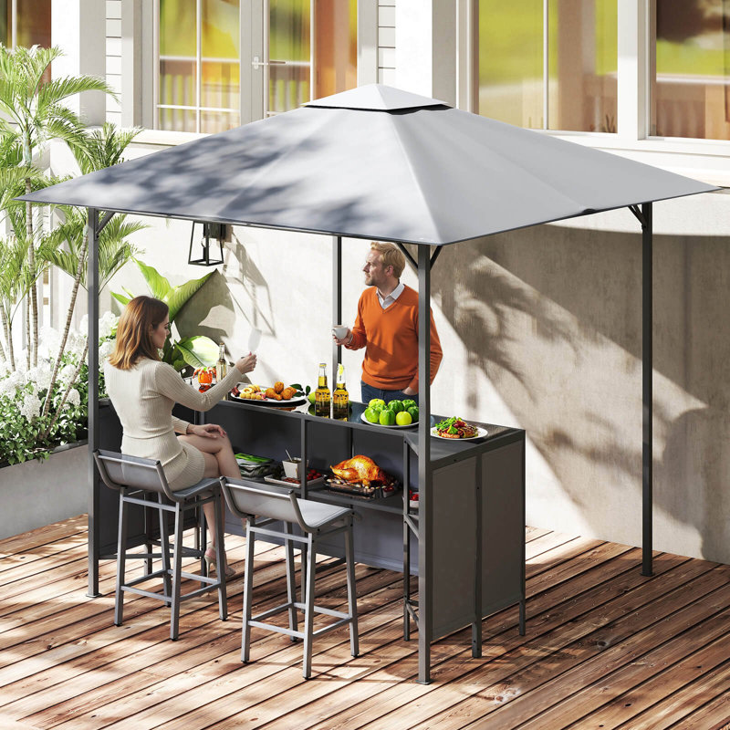  Ensemble de bar de patio 3 pièces avec 2 tabourets de bar et tablette de rangement en verre trempé