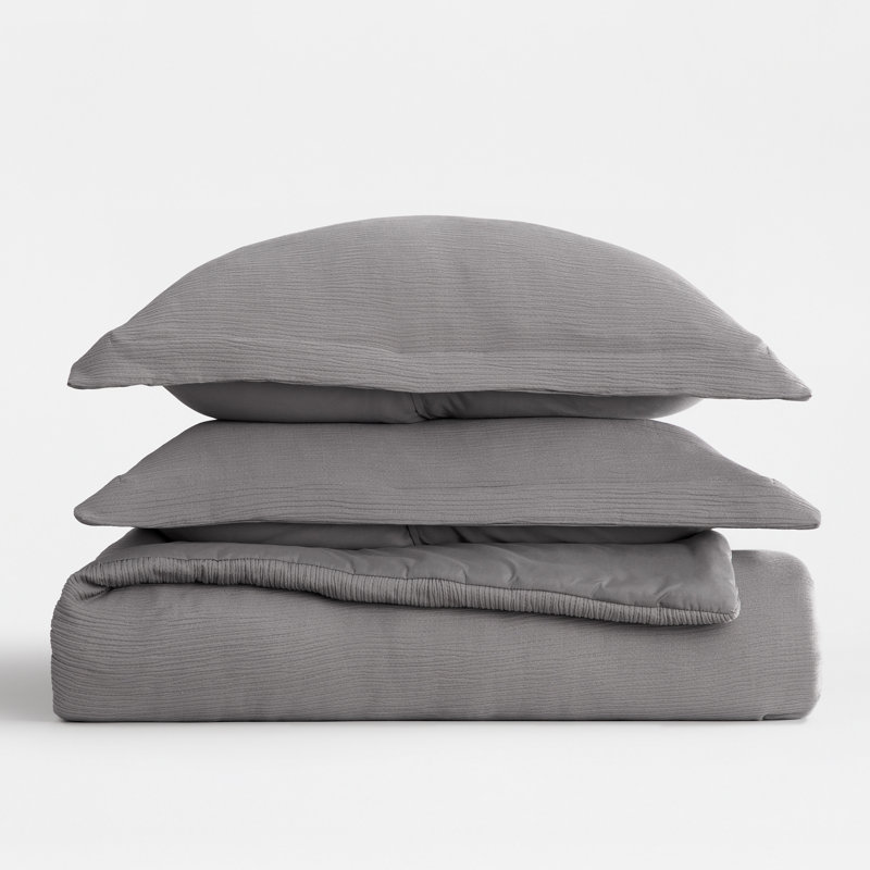 Cloud Gauze Textured Comforter Set, King Comforter + 2 Shams, Fog