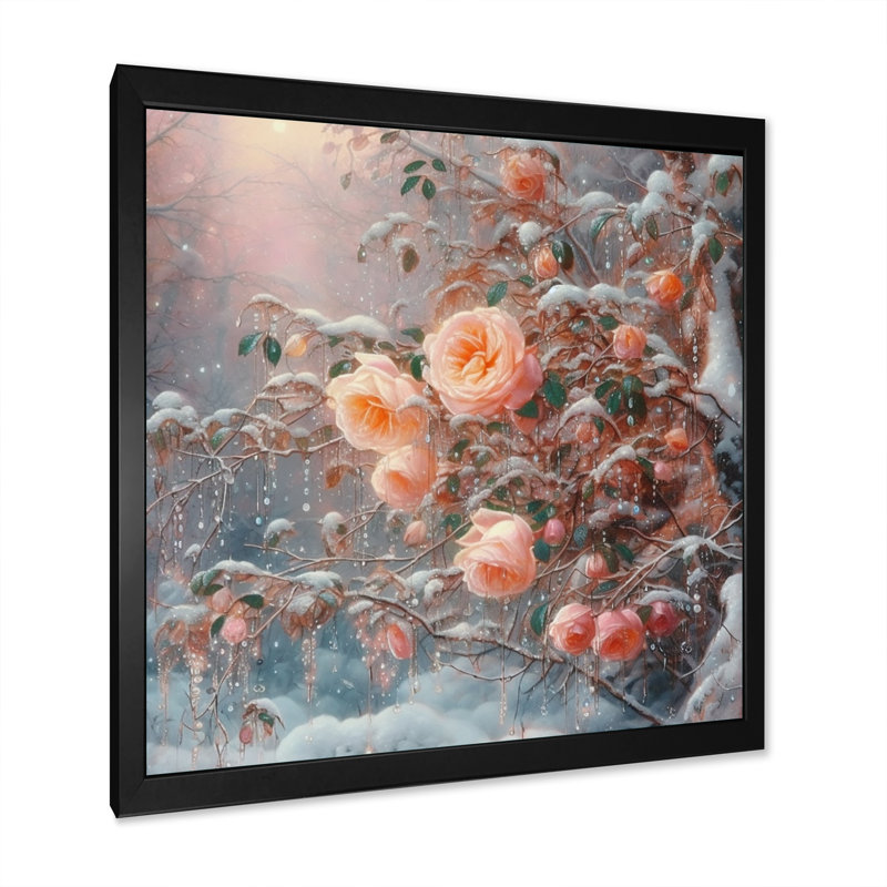 «Peach Enchanted Roses II», reproduction sur toile, Cadre photo noir, H 16 po x l 16 po x P 1 po