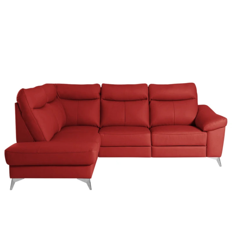 Cordelra Leather Corner Sofa with Power Reclining Seat and Underseat Storage , Red, Left Hand Facing