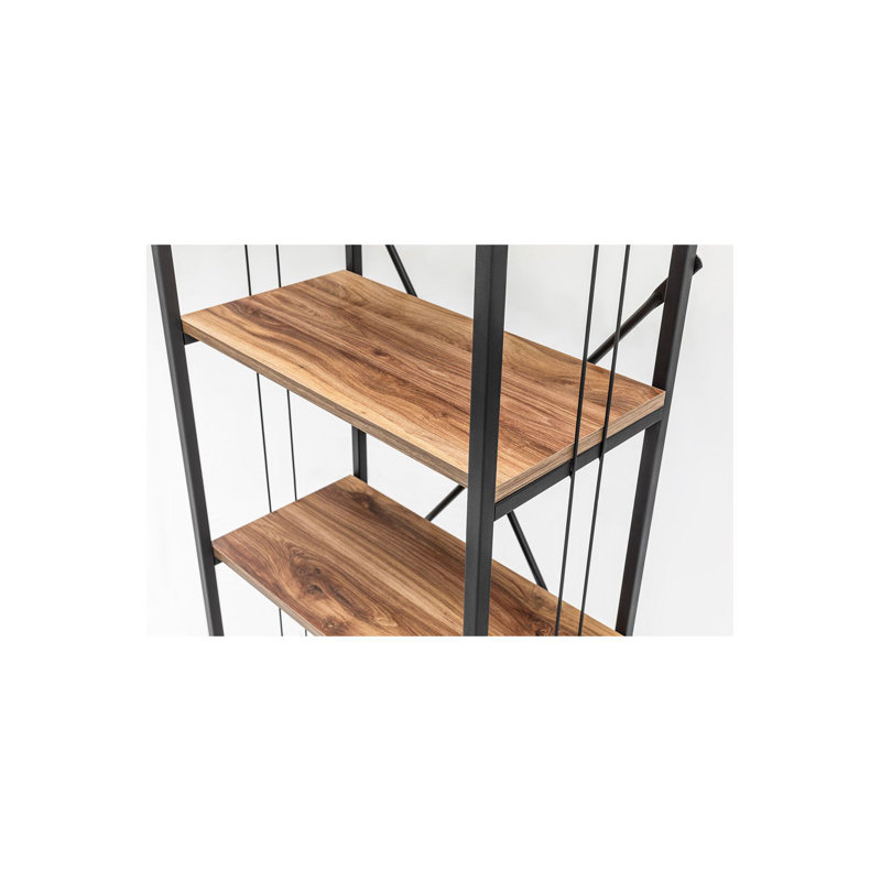 Modern Industrial Bookshelf, Oak & Grey, 23.6 x 59.1 x 13.4 inches | 100% Melamine Coated Particle Board, 0.7 inches Thick | Metal Frame with 30 lbs Weight Capacity per Shelf | Stylish & Functional Storage Solution