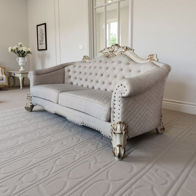 Canapé Kadir avec 6 coussins, tissu ivoire deux tons et perle antique - Vendom II