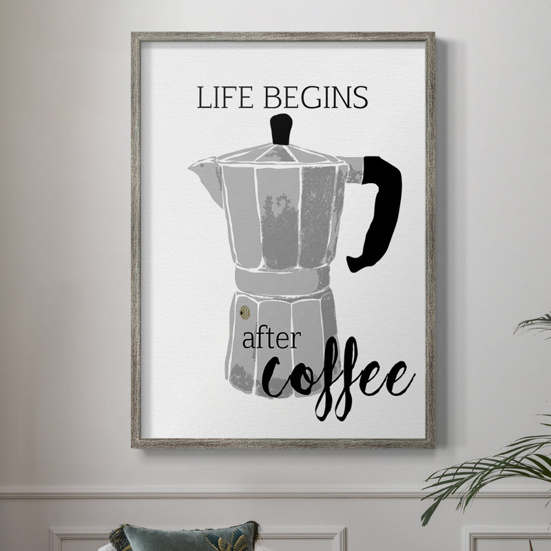 Begins After Coffee, reproduction encadrée - bois massif, H 15 po x l 12 po