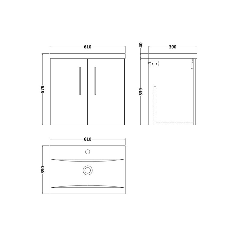 Arno 610 mm Single Vanity with Integrated Basin, White