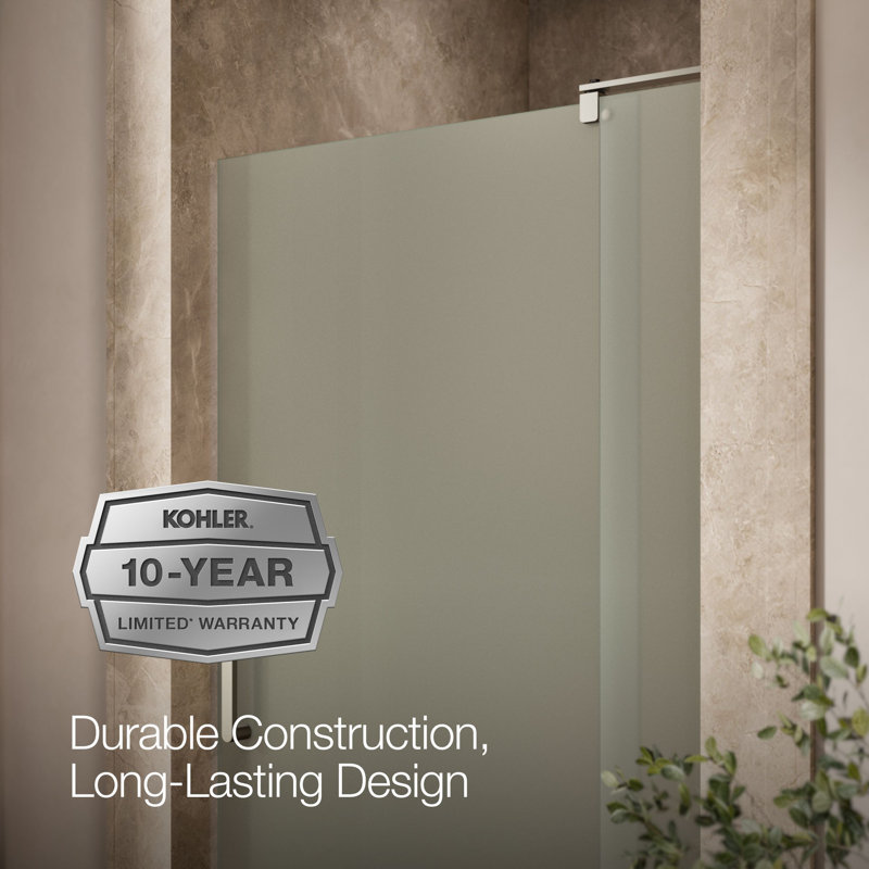 Revel 35.8'' x 70'' Pivot Shower Door with CleanCoat Technology, Anodized Brushed Nickel, Frosted